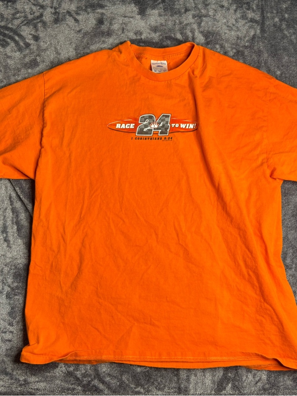 Vintage Bible verse Race 24 To Win Orange Graphic Tee 2XL